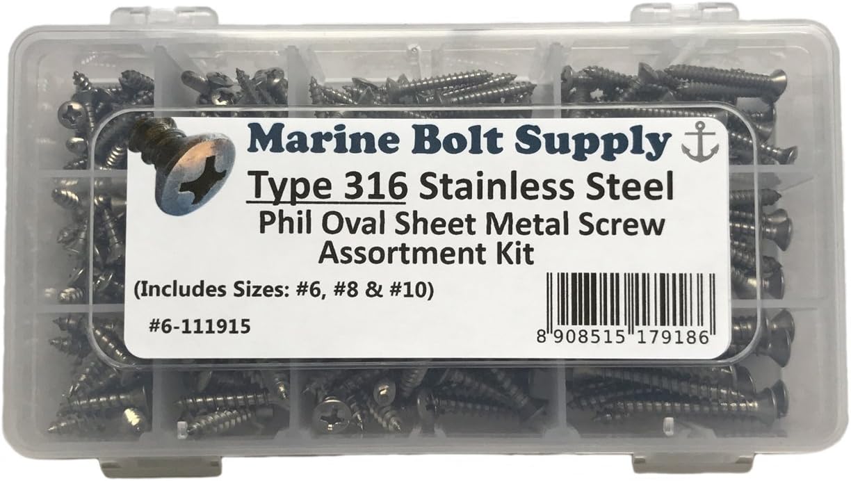 Type 316 Stainless Phillips Oval Sheet Metal Screw Assortment Kit