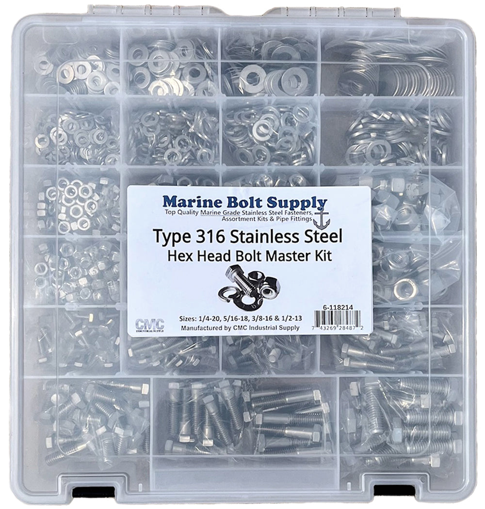 Type 316 Stainless Steel Master Hex Head Bolt, Nut & Washers Assortment Kit