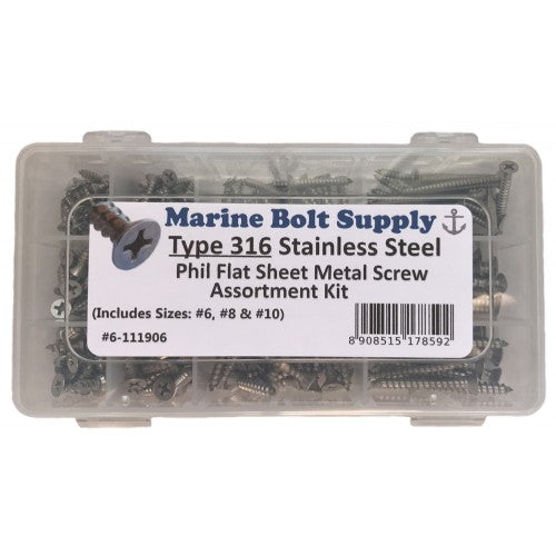 Type 316 Stainless Phillips Flat Sheet Metal Screw Assortment Kit