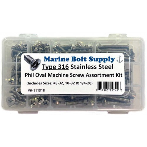 Type 316 Stainless Phillips Oval Machine Screw Assortment Kit