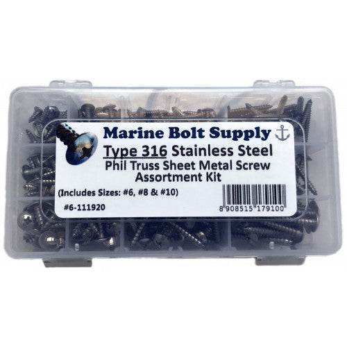 Type 316 Stainless Phillips Truss Sheet Metal Screw Assortment Kit