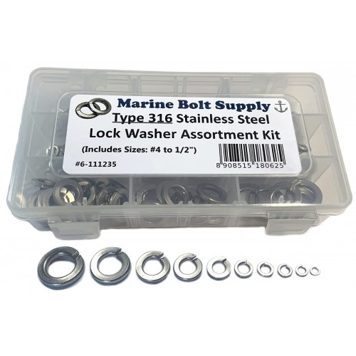 Marine Bolt Supply Stainless Steel Flat Washer Assortment Kit Sizes #4 to 1/2" 