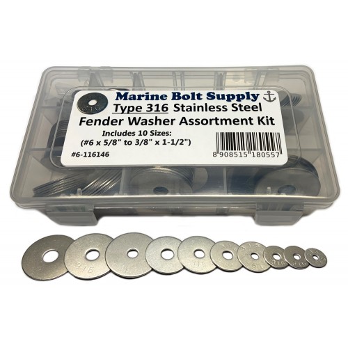 Type 18-8 Stainless Steel Fender Washers Size #6 x 5/8 (Pack of 100pcs) Marine Bolt Supply